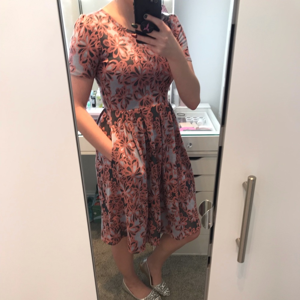 Gray and coral floral LLR Amelia dress